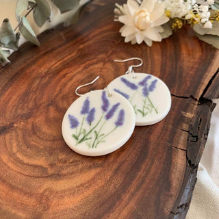 Hand painted Flowers on Porcelain Earrings