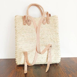 Straw Beach bag with leather strap - Straw backpack