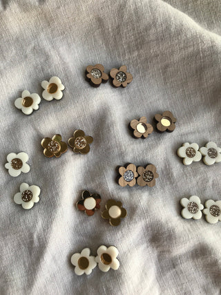 Flower Studs | Cream + Gold Mirror  | WHOLESALE