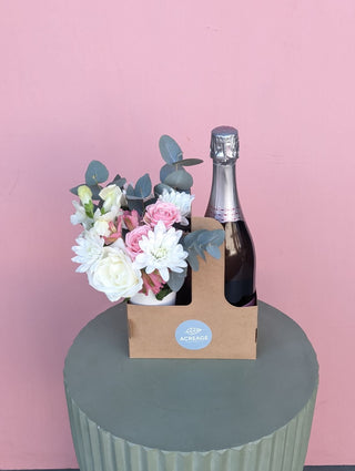 Flower Posy and Sparkling Wine Carrier