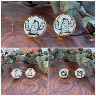 Cactus and Succulent - Porcelain Stud Earrings