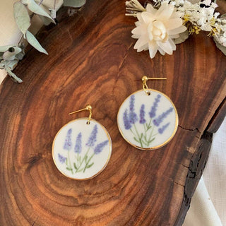 Hand painted Flowers on Porcelain Earrings