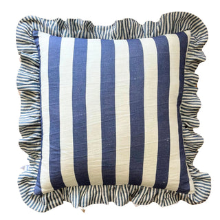 Luxe and Beau Cushion - Blue St Tropez Stripe with frill