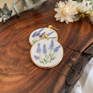 Hand painted Flowers on Porcelain Earrings