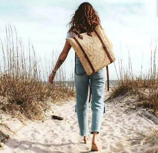 Straw Beach bag with leather strap - Straw backpack