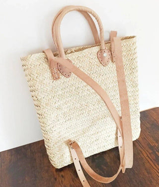 Straw Beach bag with leather strap - Straw backpack