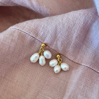 Greenwood - The Sophie - Gold plated sterling silver freshwater pearl triple drop stud