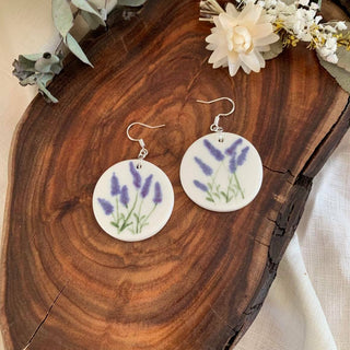 Hand painted Flowers on Porcelain Earrings