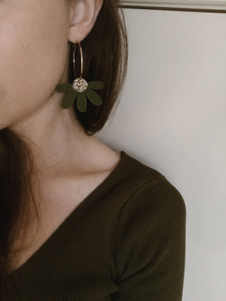 Jumbo Daisy Hoops | Olive + Gold Glitter | WHOLESALE