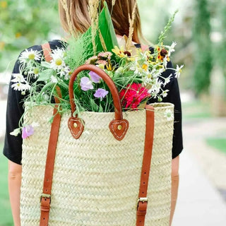 Straw Beach bag with leather strap - Straw backpack