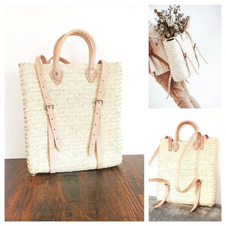 Straw Beach bag with leather strap - Straw backpack