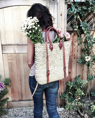 Straw Beach bag with leather strap - Straw backpack