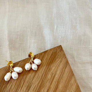 Greenwood - The Sophie - Gold plated sterling silver freshwater pearl triple drop stud